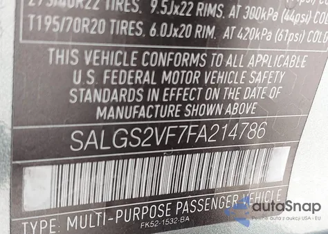 2015 Land Rover Range Rover Hse from USA, damaged, VIN SALGS2VF7FA214786
